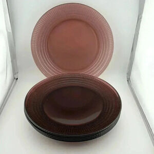 Vintage Fortecrisa Amethyst Purple Plum Glass Dinner Plates Mexico Ribbed Set/6